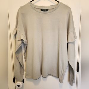 Lauren Ralph Lauren Light Grey Ruffle Sleeve Top, Size XL